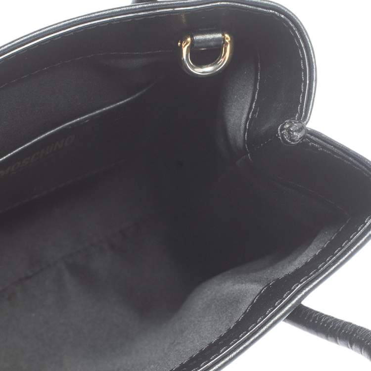 Pre Owned Moschino Black Signature Leather Mini Vertical Tote 