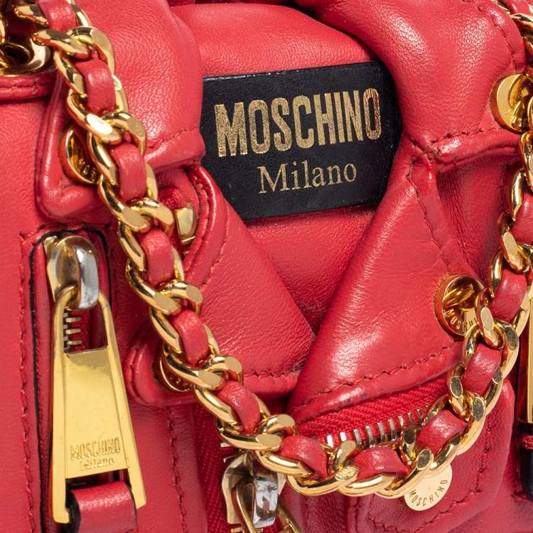 Pre Owned Moschino Red Leather Biker Jacket Crossbody Bag