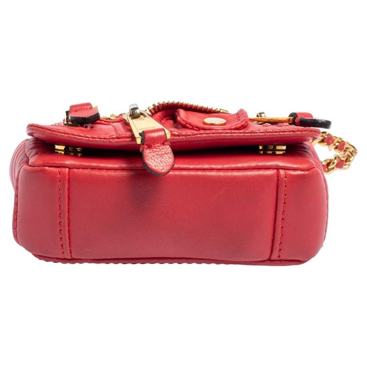 Pre Owned Moschino Red Leather Biker Jacket Crossbody Bag