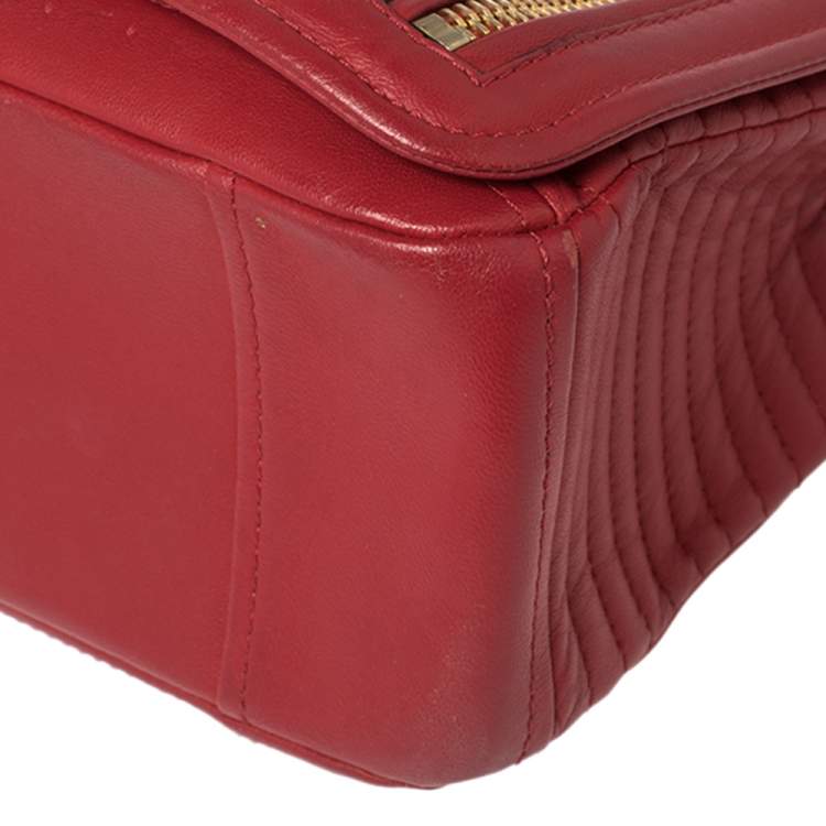 Pre Owned Moschino Red Leather Capsule Biker Jacket Shoulder Bag 