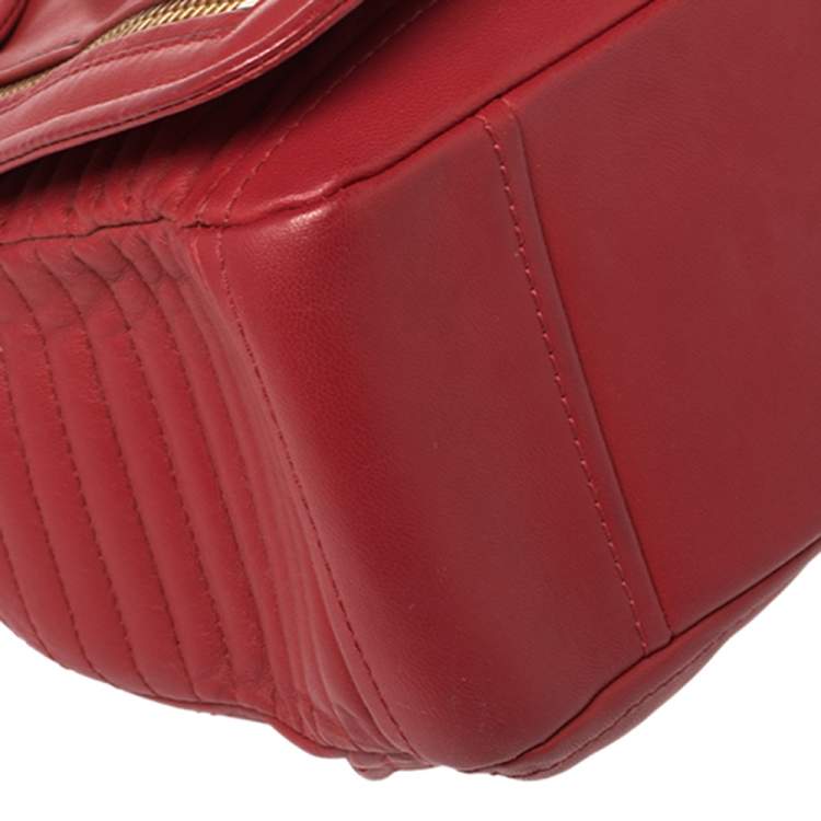 Pre Owned Moschino Red Leather Capsule Biker Jacket Shoulder Bag 