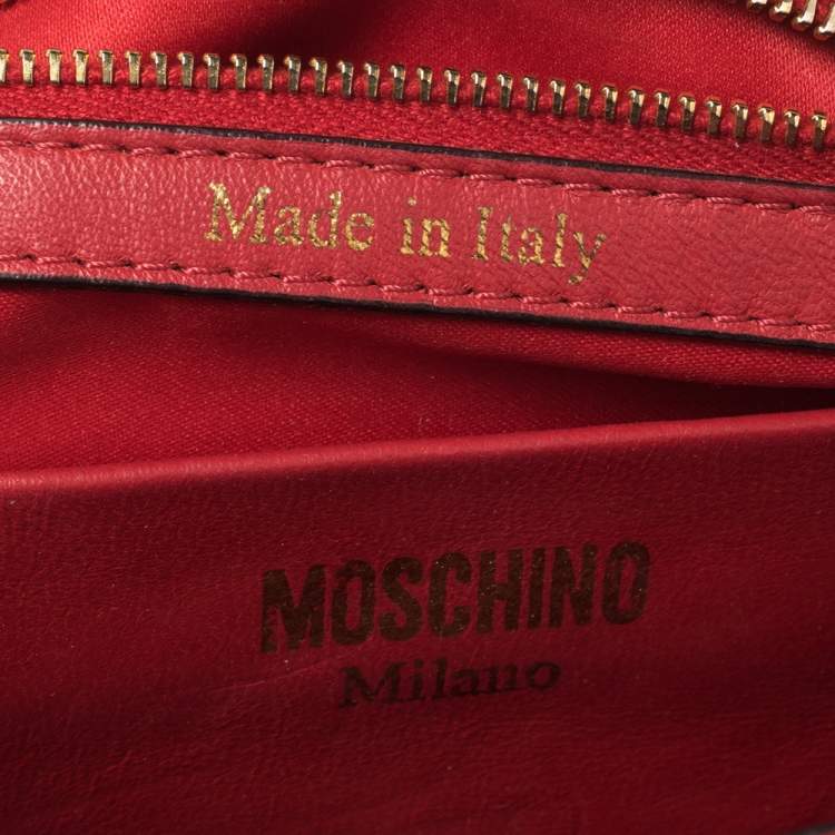 Pre Owned Moschino Red Leather Capsule Biker Jacket Shoulder Bag 