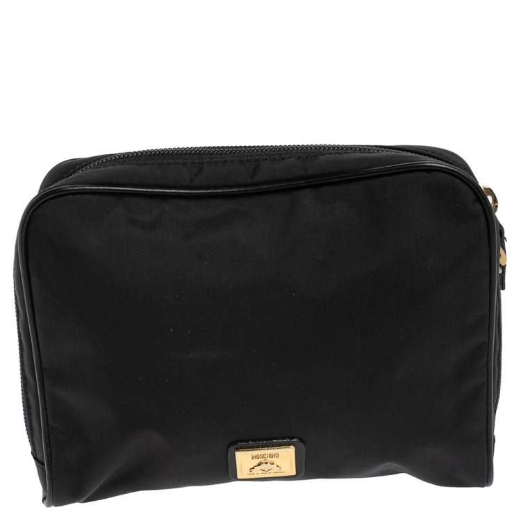 مملوكة مسبقًا Moschino Black Nylon Cosmetic Pouch