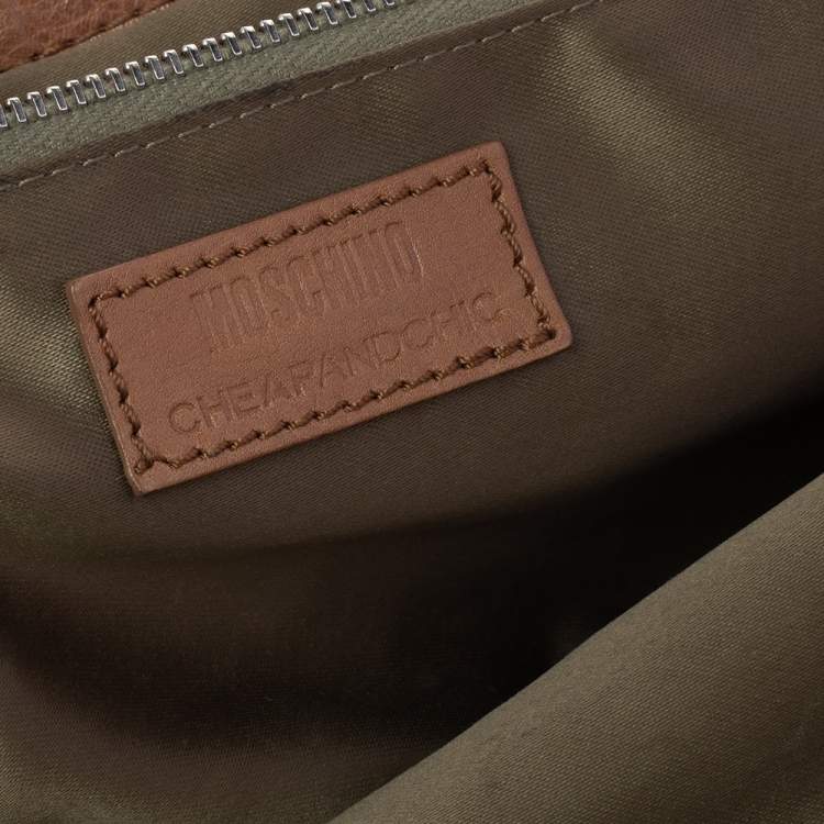 Pre Owned Moschino Metallic Gold/Brown Patent And Leather Satchel