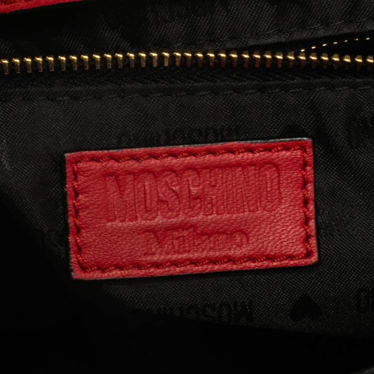 Pre Owned Moschino Red Leather Capsule Biker Jacket Shoulder Bag 
