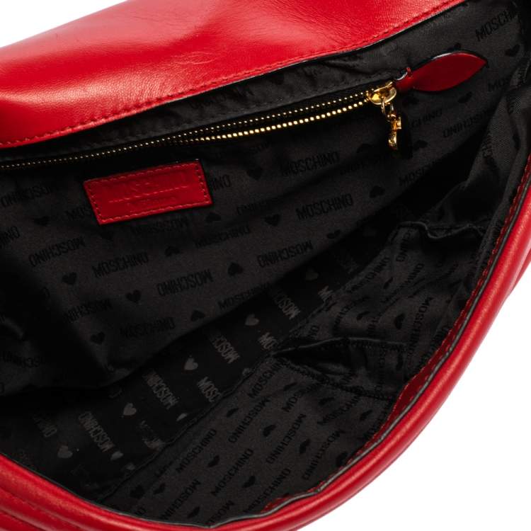 Pre Owned Moschino Red Leather Capsule Biker Jacket Shoulder Bag 