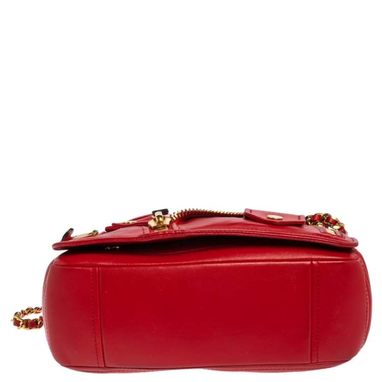 Pre Owned Moschino Red Leather Capsule Biker Jacket Shoulder Bag 