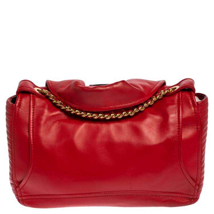 Pre Owned Moschino Red Leather Capsule Biker Jacket Shoulder Bag 