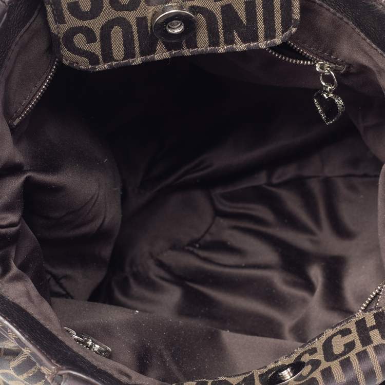 Pre Owned Moschino Brown/Olive Green Signature Canvas and Leather Hobo