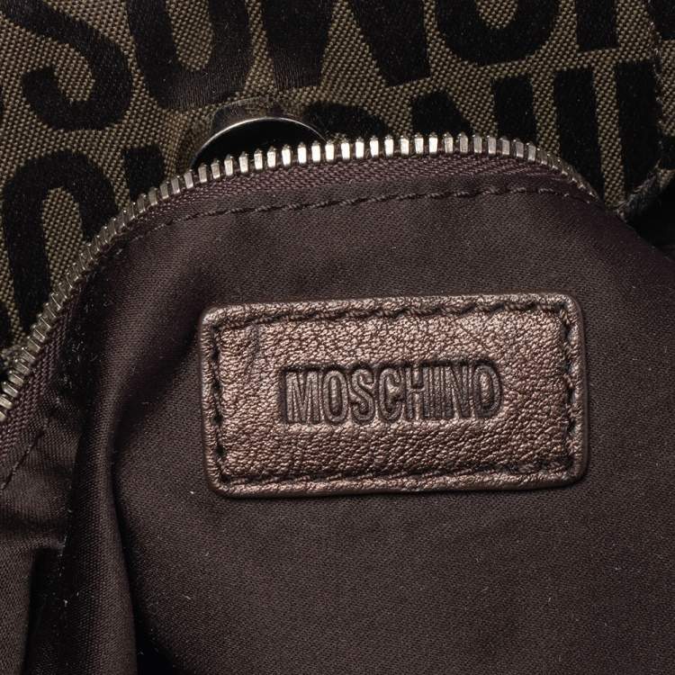 Pre Owned Moschino Brown/Olive Green Signature Canvas and Leather Hobo