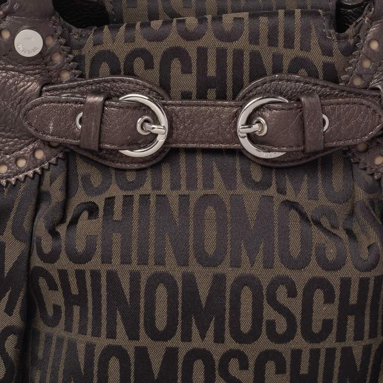 Pre Owned Moschino Brown/Olive Green Signature Canvas and Leather Hobo