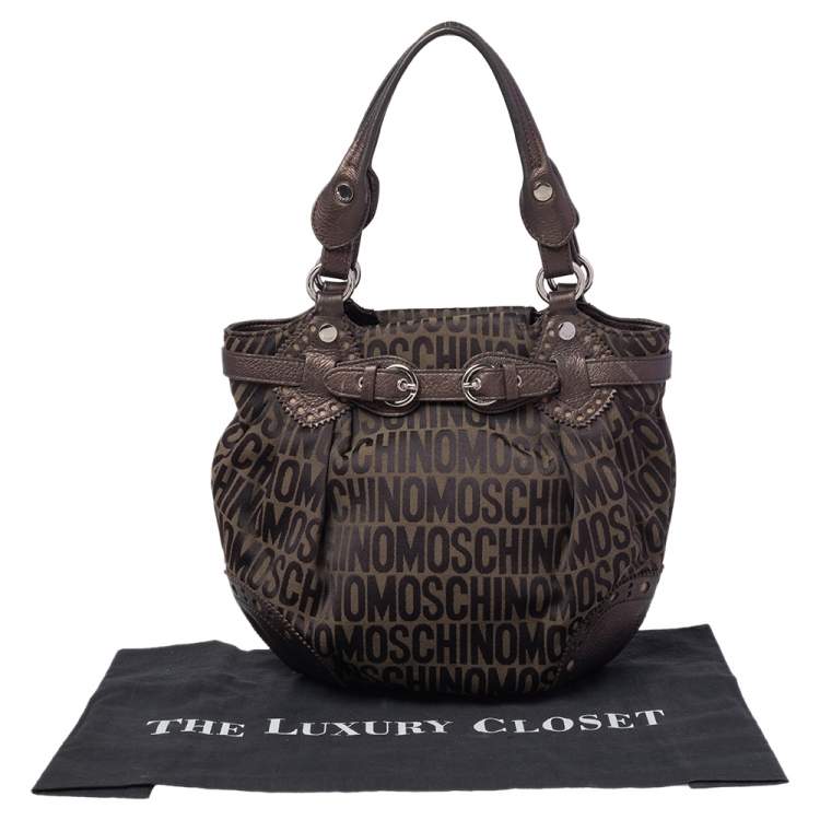 Pre Owned Moschino Brown/Olive Green Signature Canvas and Leather Hobo