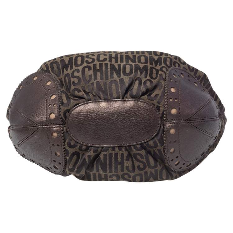 Pre Owned Moschino Brown/Olive Green Signature Canvas and Leather Hobo