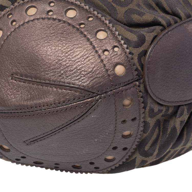 Pre Owned Moschino Brown/Olive Green Signature Canvas and Leather Hobo