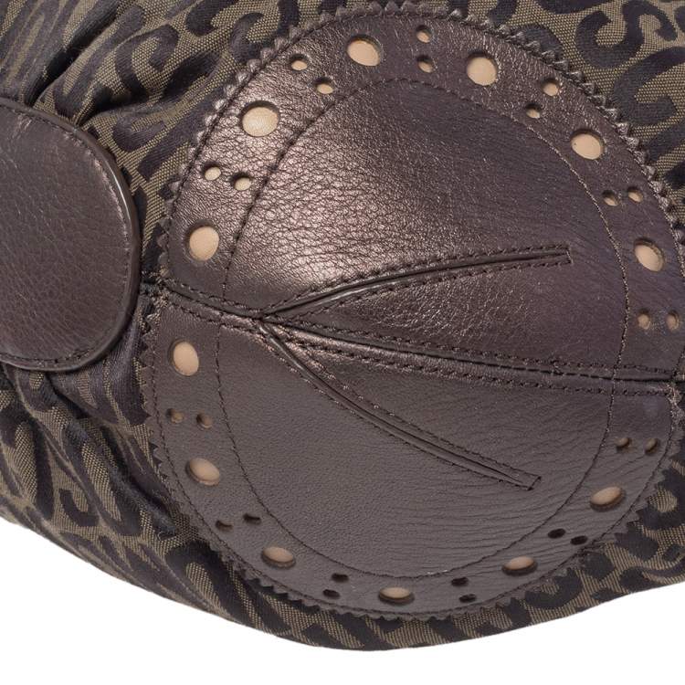 Pre Owned Moschino Brown/Olive Green Signature Canvas and Leather Hobo