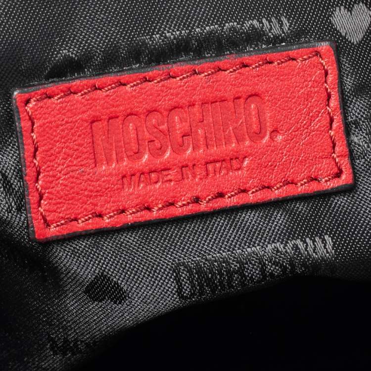 Pre Owned Moschino Red Leather Classic Logo 30th Anniversary Special Edition Drawstring Bucket Bag