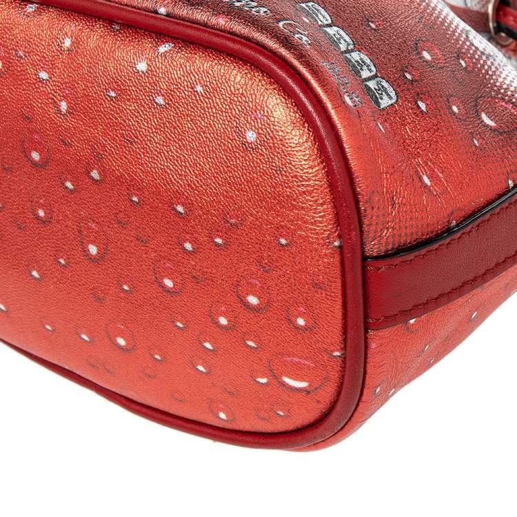 Pre Owned Moschino Metallic Silver/Orange Leather Coca Cola Bucket Bag