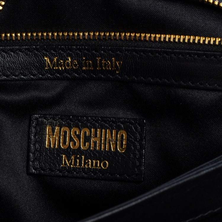 Pre Owned Moschino Black Quilted Leather Logo Flap Shoulder Bag