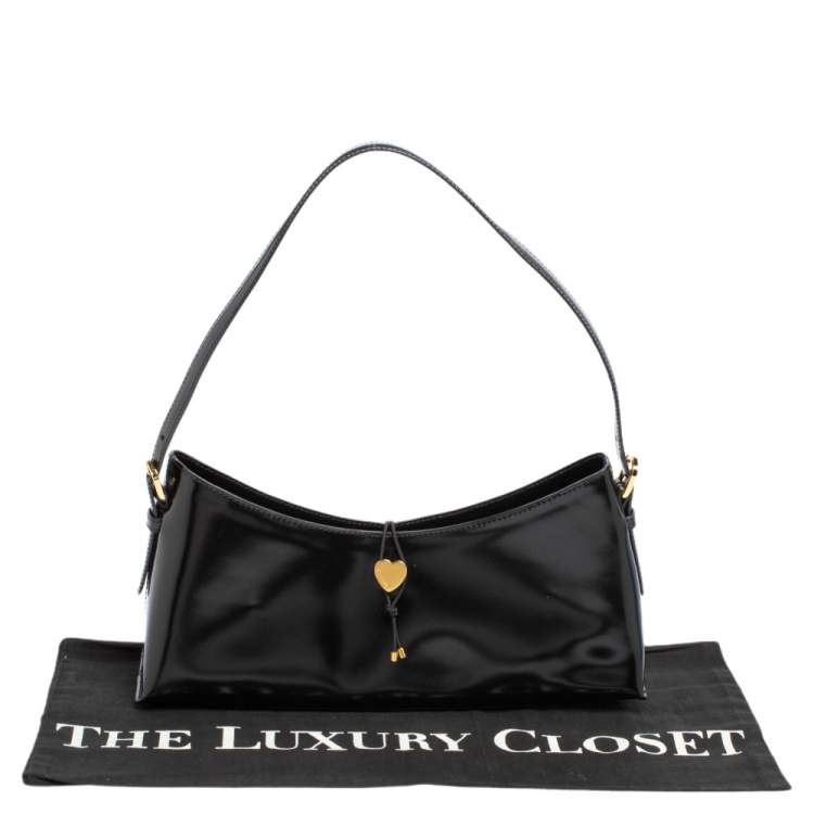 Pre Owned Moschino Black Leather Heart Lock Baguette Bag