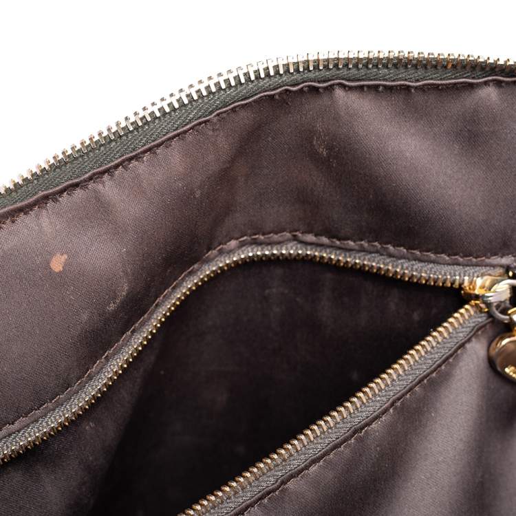 Pre Owned Moschino Dark Brown Patent Leather Heart Charm Dome Satchel