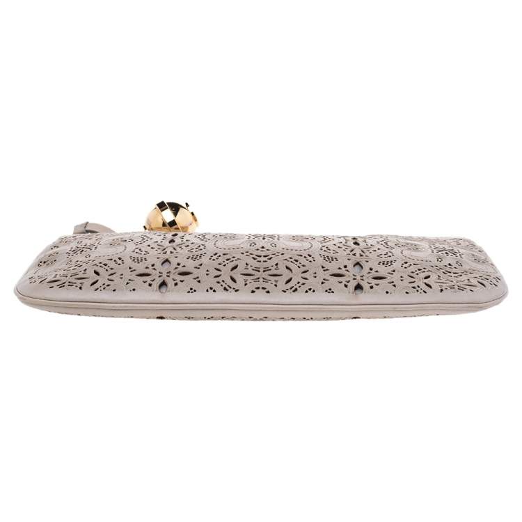 Pre Owned Moschino Grey Perforated Leather Clutch