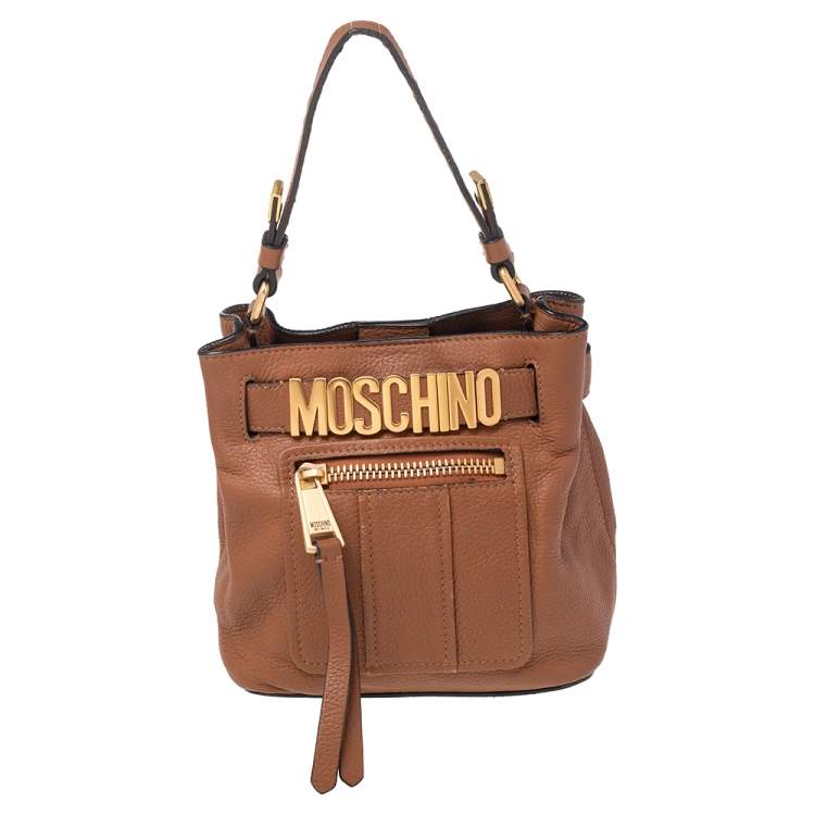 Pre Owned Moschino Brown Leather Logo Hobo