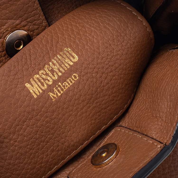 Pre Owned Moschino Brown Leather Logo Hobo
