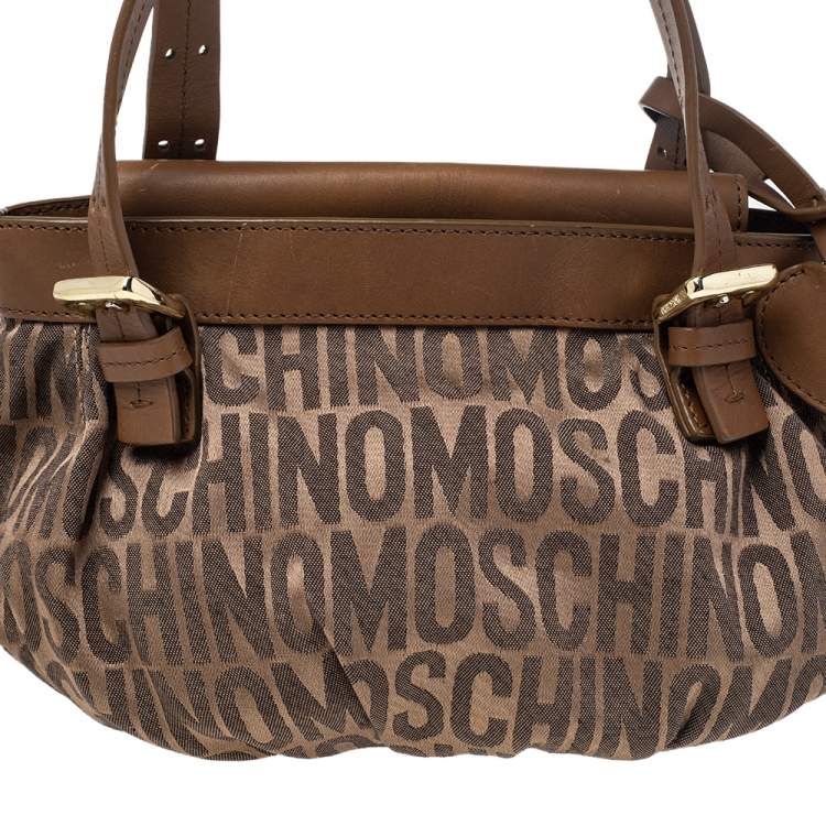 Pre Owned Moschino Brown Monogram Canvas And Leather Tote