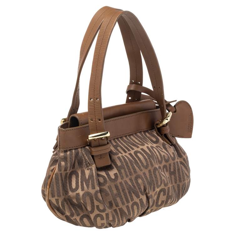 Pre Owned Moschino Brown Monogram Canvas And Leather Tote