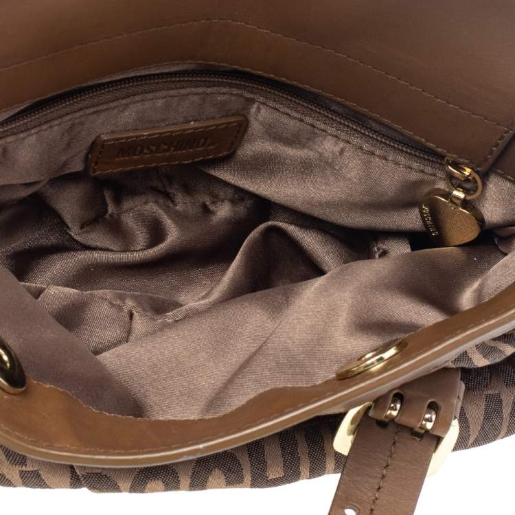 Pre Owned Moschino Brown Monogram Canvas And Leather Tote