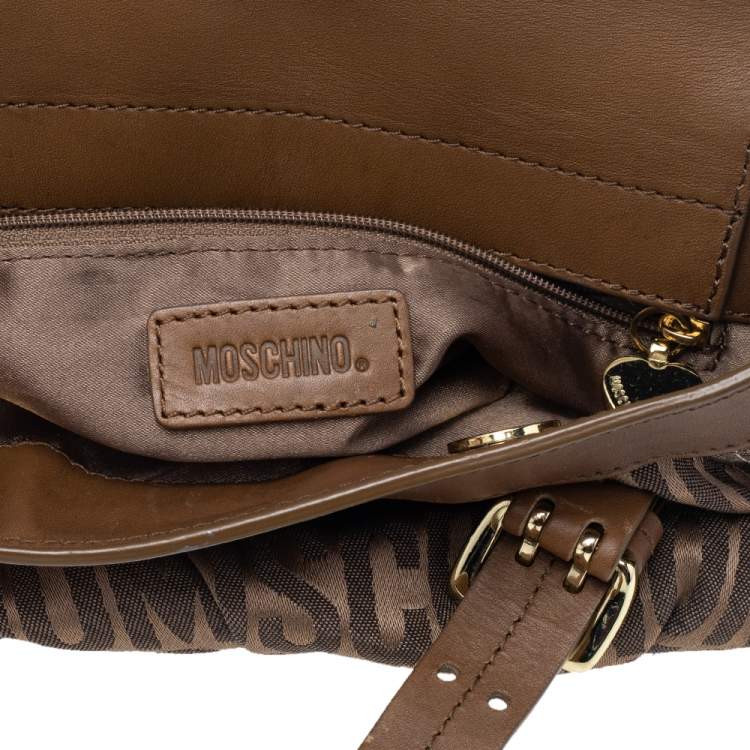 Pre Owned Moschino Brown Monogram Canvas And Leather Tote