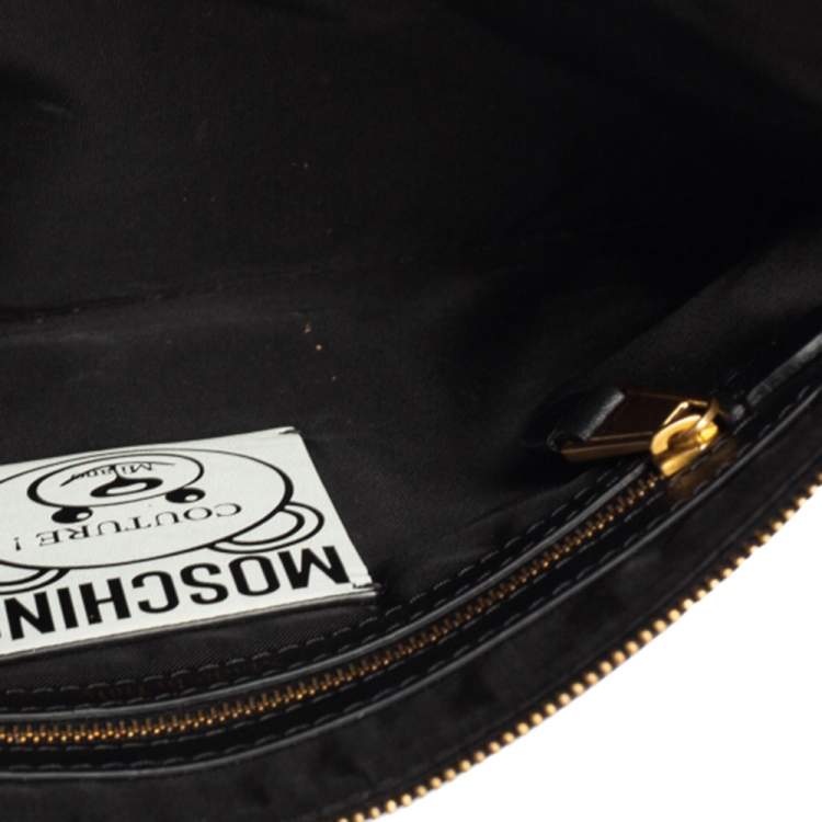 Pre Owned Moschino Black Coated Canvas Medium Teddy Bear Print Wristlet Clutch