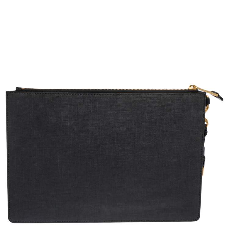 Pre Owned Moschino Black Coated Canvas Medium Teddy Bear Print Wristlet Clutch