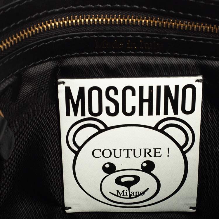 Pre Owned Moschino Black Coated Canvas Medium Teddy Bear Print Wristlet Clutch