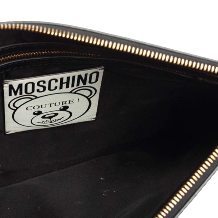 Pre Owned Moschino Black Coated Canvas Medium Teddy Bear Print Wristlet Clutch