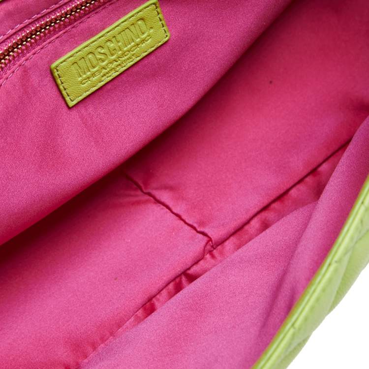 Pre Owned Moschino Apple Green Quilted Leather Flap Shoulder Bag
