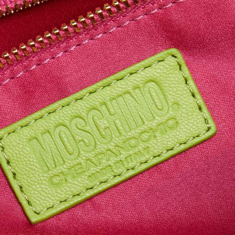 Pre Owned Moschino Apple Green Quilted Leather Flap Shoulder Bag
