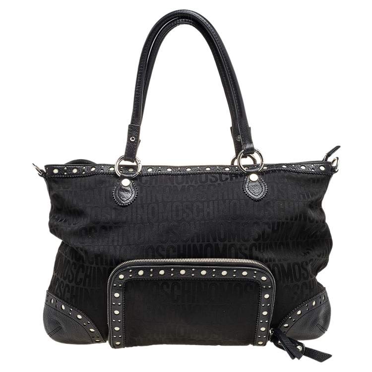 Pre Owned Moschino Black Canvas and Leather Brogues Tote