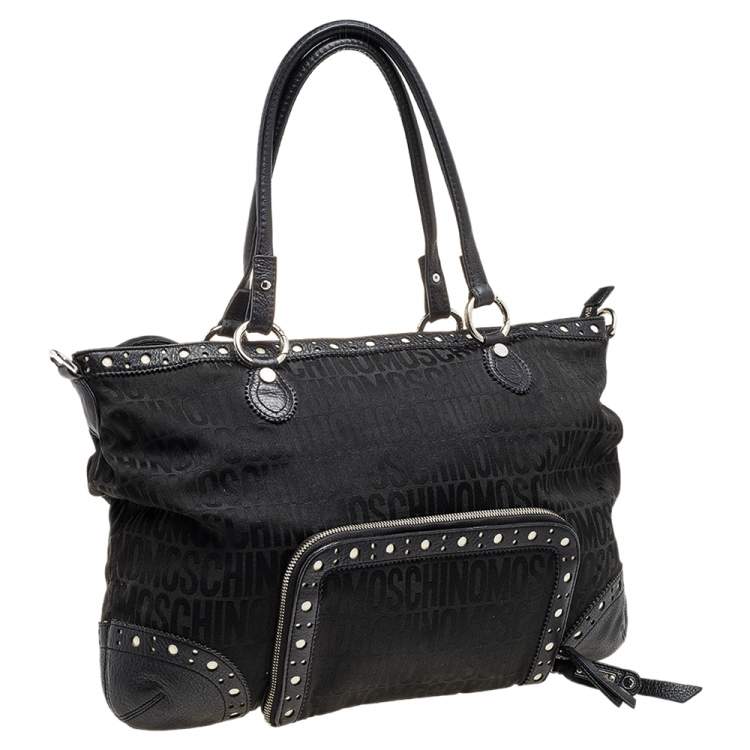 Pre Owned Moschino Black Canvas and Leather Brogues Tote