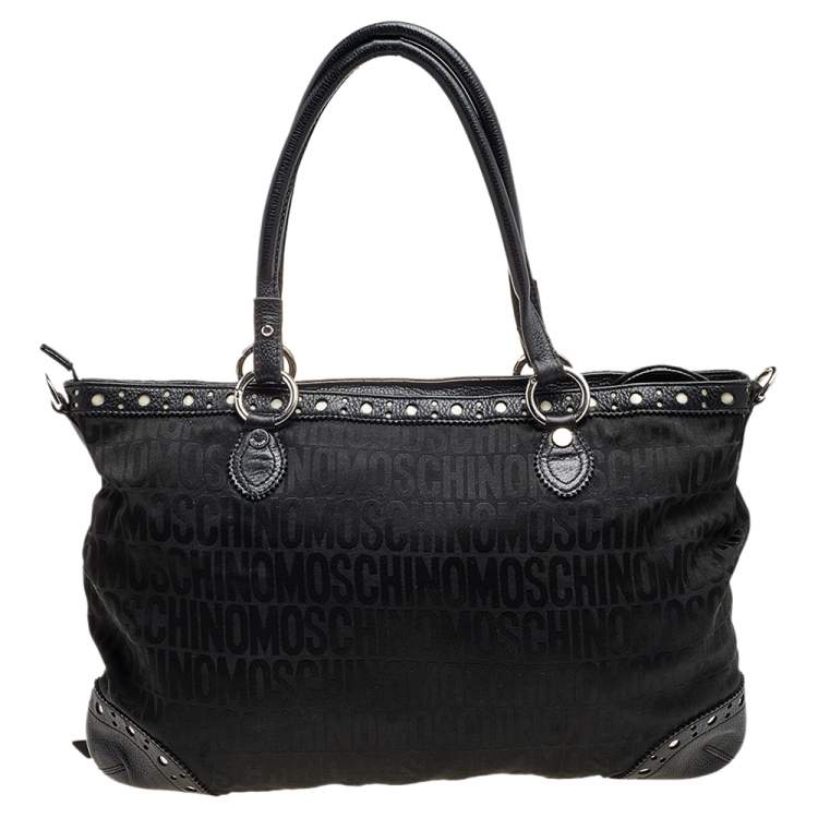 Pre Owned Moschino Black Canvas and Leather Brogues Tote