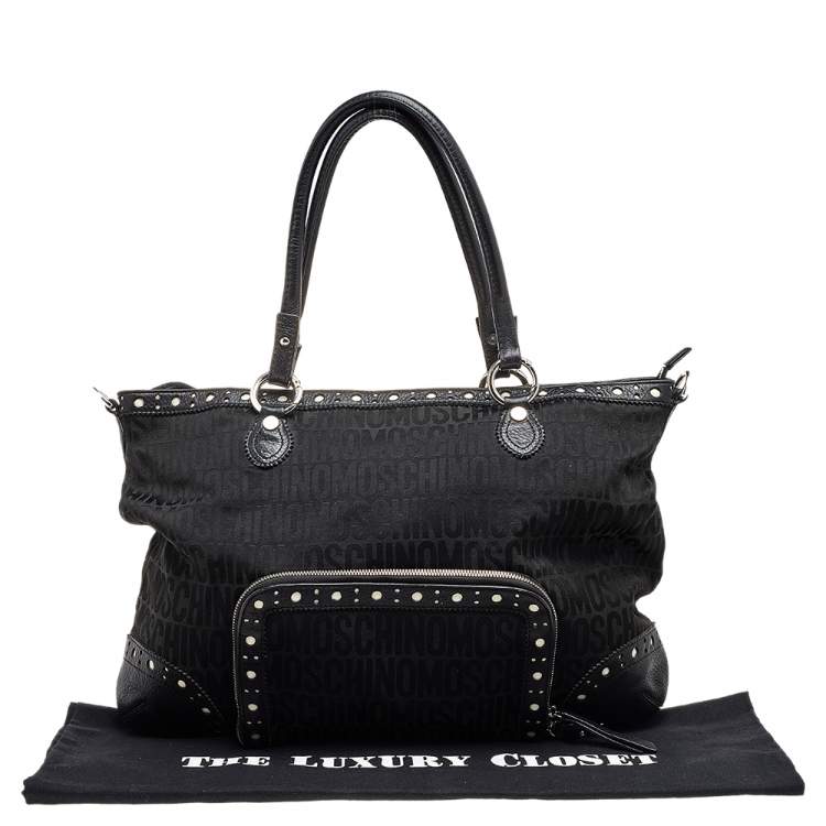 Pre Owned Moschino Black Canvas and Leather Brogues Tote