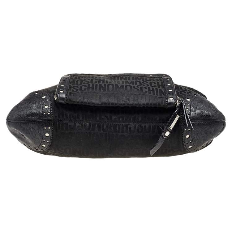 Pre Owned Moschino Black Canvas and Leather Brogues Tote
