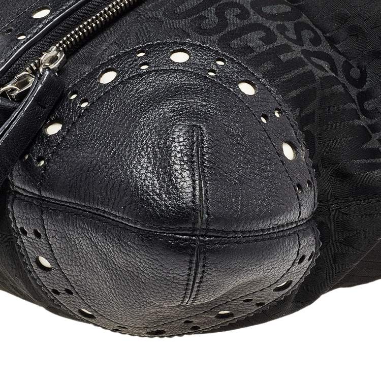 Pre Owned Moschino Black Canvas and Leather Brogues Tote