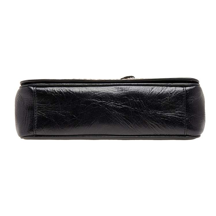 Pre Owned Moschino Black Leather Logo Crossbody Bag