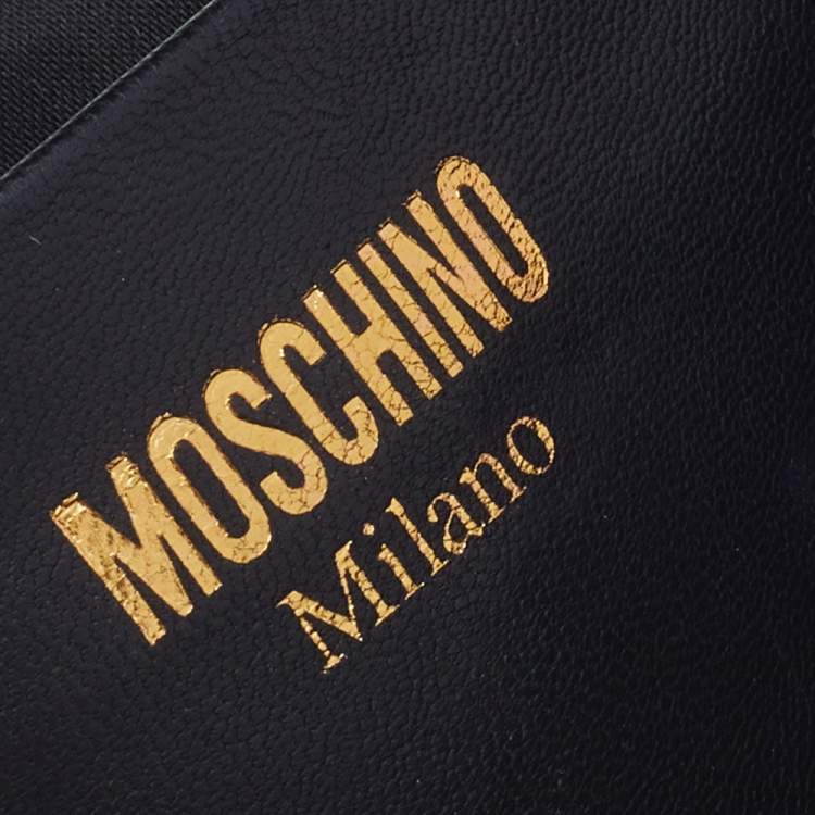 Pre Owned Moschino Black Quilted Leather Logo Flap Chained Shoulder Bag 