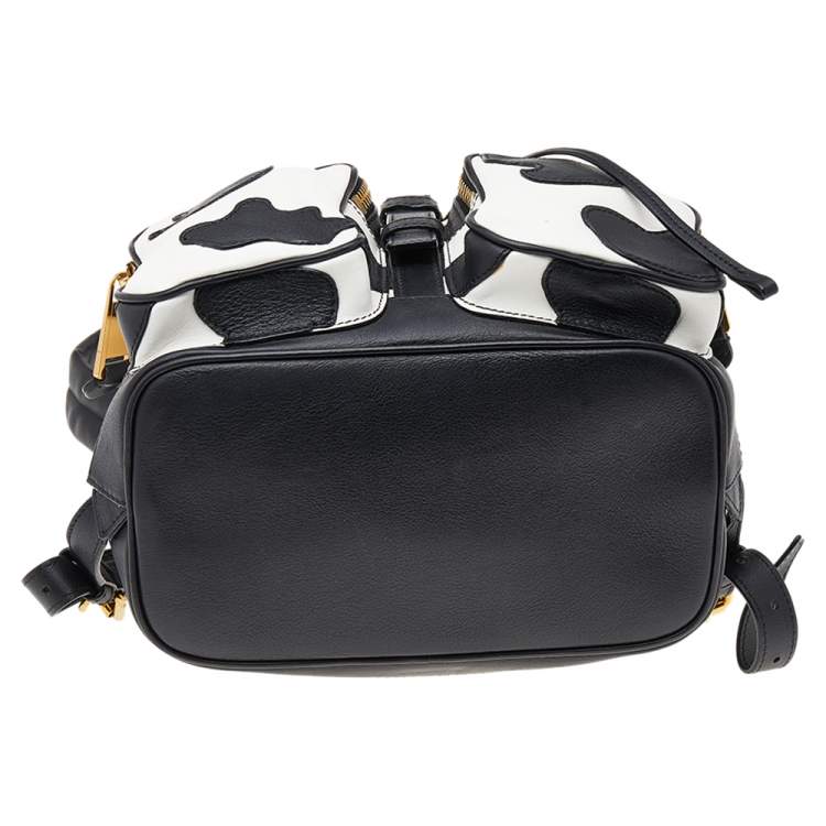 Pre Owned Moschino Black/White Leather Cow Motif Backpack