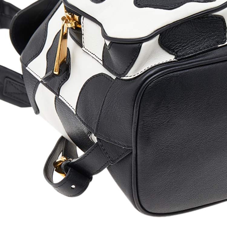 Pre Owned Moschino Black/White Leather Cow Motif Backpack