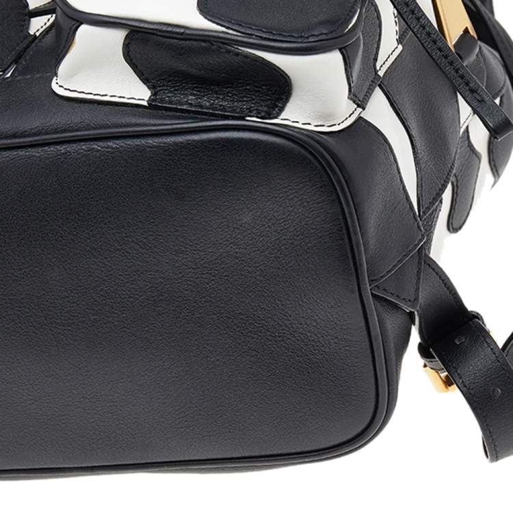 Pre Owned Moschino Black/White Leather Cow Motif Backpack