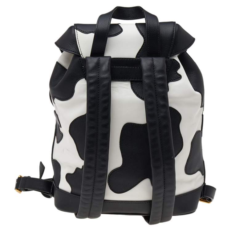 Pre Owned Moschino Black/White Leather Cow Motif Backpack