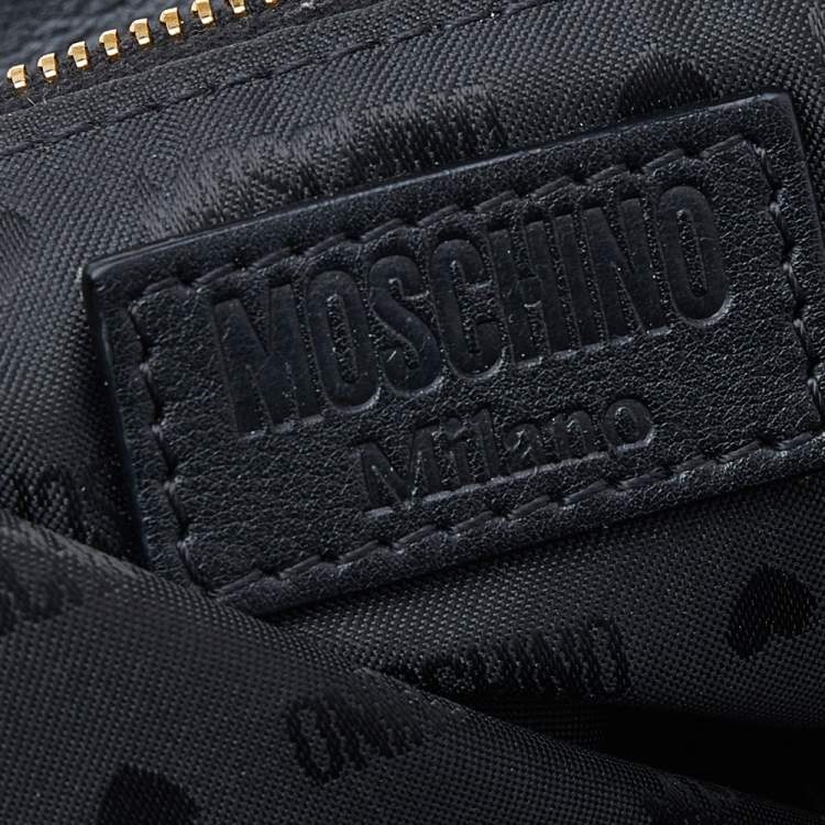 Pre Owned Moschino Black/White Leather Cow Motif Backpack